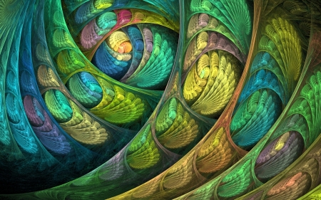 Fractal Feathers - feathers, colors, green, fractal