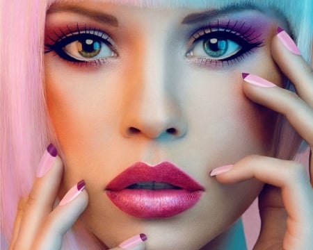 Beauty - face, pink, beauty, model, girl, eyes, blue, lips, woman