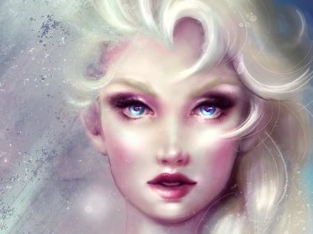 Elsa - face, fanart, girl, eyes, blue, white, yeti-im-ohr, fantasy, princess, elsa, disney, snow queen