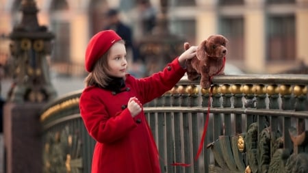 Lovely Girl - cute, girl, stuff toy, red