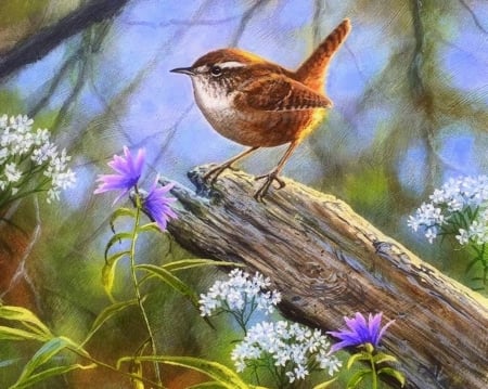 Spring is Here! - flowers, bird, nature, paintings, spring, love four seasons, animals