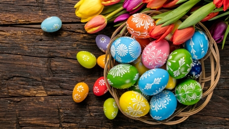 Easter Eggs - eggs, colorful, Easter, wood