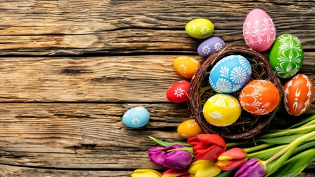 Easter Eggs - easter, eggs, colorful, wood