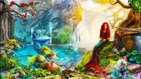 Mermaid in Lagune - woman, girl, colorful, fantasy, art, pretty, mermaid, beautiful, digital