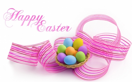 Happy Easter! - easter, white, card, pink, egg, basket