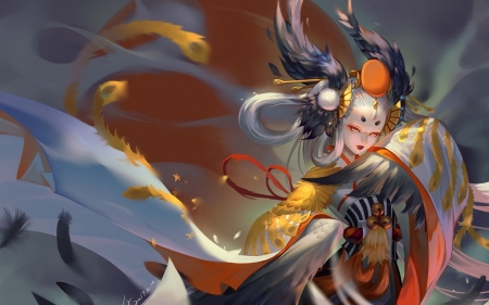 Fantasy girl - manga, fantasy, anime, girl, orange, art, onmyouji, luminos