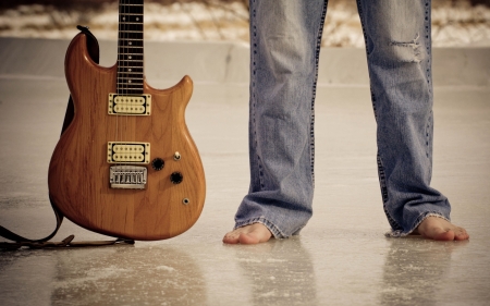 Inspiration - guitar, music, instrument, summer, beach, legs, sea, man