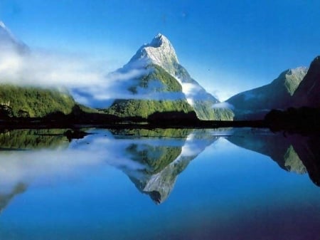 Beautiful Lake - sky, lake, mountain, reflection, clouds, blue sky, mountains