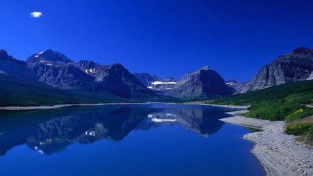 Deep Blue Lake - nature, blue, snow, lake, mountains