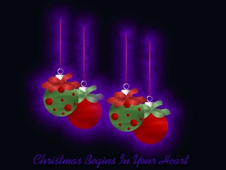 chistmas begins in your heart - string, christmas, puple, bulbs