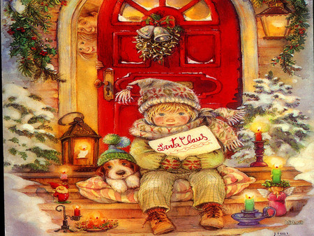 Timmy's Letter for Santa - house, christmas, boy, winter, letter, dog, parents