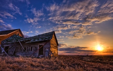 Abandoned On The Prairie - fields, abstract, photography, sunsets, buildings