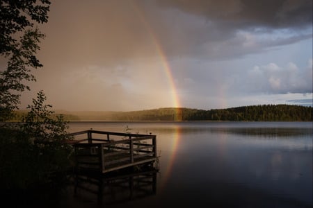 Rainbow at Onkamo Lake - finland rainbow, karjala, suomi, lake, sky, onkamo