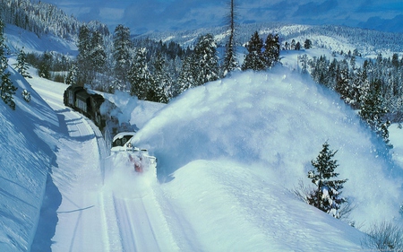 train in snow - trains, nature