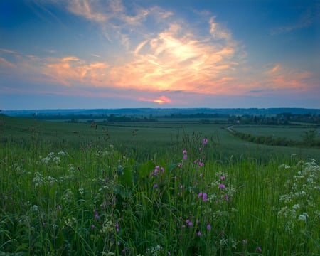 sunset over valley - nature, sunset