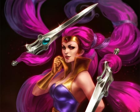 Fantasy girl - sword, fighter, fantasy, pink, scebiqu, luminos, girl