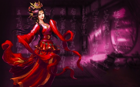 Asian Beauty - woman, girl, traditional, asian, fantasy, art, pretty, red, beautiful, classic, digital