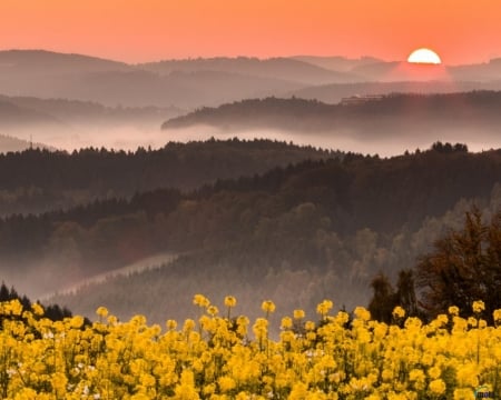 Sunrise over Mountains Sauerland, Germany