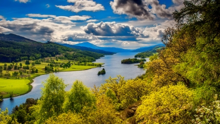 Beautiful river view - clouds, river, trees, beautiful, view, landscape, spring, sky