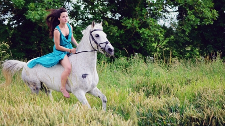 My Ride - woman, horse, grass, model