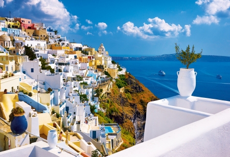 Santorini, Greece - sky, town, clouds, island, sea