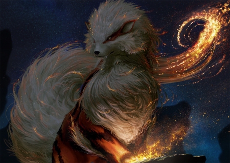 Arcanine - creature, arcanine, fantasy, glitter, art, dekunobou kizakura, luminos