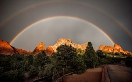 Rainbow in Mountains - colors, sky, landscape, river