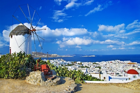 Mykonos, Greece - clouds, mediterranean, island, sea, windmill, sky