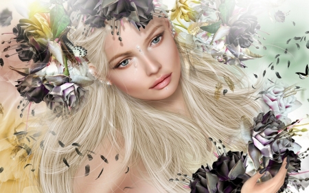 Beauty - frumusete, fantasy, woman, rendering, girl, blonde, face, luminos