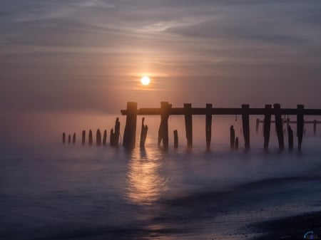 Ontario Beach - nature, ocean, beach, fog, canada, sunset, sea