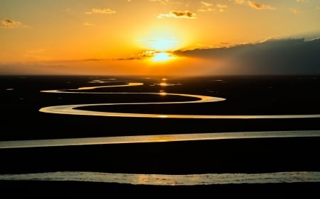 River - river, sunset, nature, sun