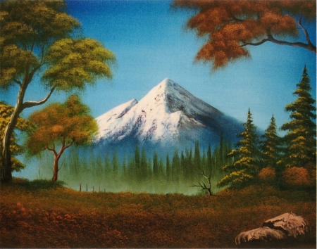 mountain - trees, painting, nature, mountain, art