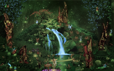 magical waterfall - fall, fantasy, magical, water, fairy