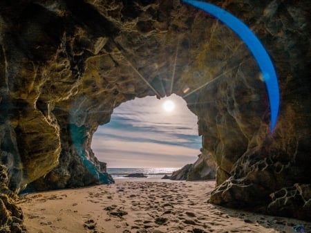 Sun Rays in a Cave - stone, nature, rays, sun, cave, sand