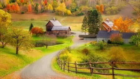 Beautiful Scenery - farm, nature, houses, autumn