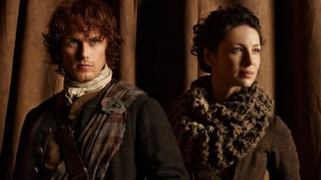 Outlander (TV Series 2014– ) - actor, man, actress, season 1, tv sereis, outlander, Caitriona Balfe, woman, Sam Heughan, couple