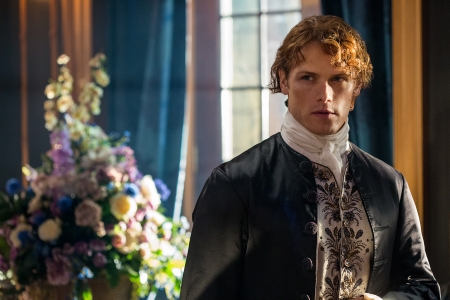 Outlander (TV Series 2014â€“ ) - sam heughan, man, outlander, actor, tv series, jamie, flower