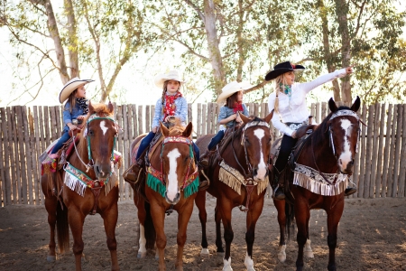 Cowgirls Training.. - women, fun, kids, female, boots, hats, brunettes, children, western, girls, cowgirl, style, outdoors, horses, blondes, ranch