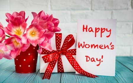 Happy Women's day - love, gift, romantic, march 8, pink, colorful, tulips, flowers