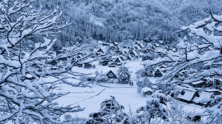 Shirakawa-go Village - winter, scenery, town, snow, village, shirakawa, japan, nature, japanese