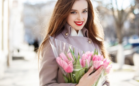 Smile girl with bouquet