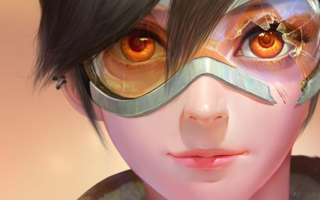 Lena Oxton - game, girl, eyes, tracer, fantasy, glasses, overwatch, face, luminos, lena oxton