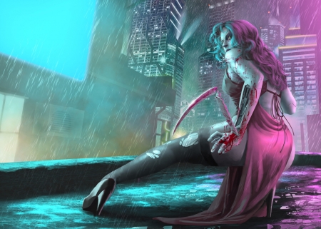 Fantasy girl - fantasy, pink, stilettos, luminos, girl, cyberpunk, green