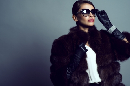 Beauty - woman, fur, girl, winter, sunglasses, black, model, white, glove