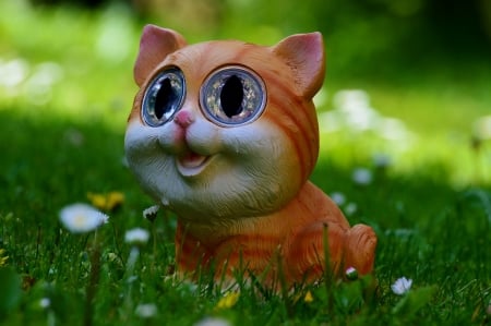 Kitten - pisica, kitten, green, figurine, cute, grass, cat