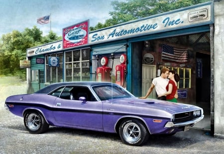 Plum Crazy Challenger FC - wide screen, dodge, cars, auto, automobile, illustration, painting, art, challenger, beautiful, artwork