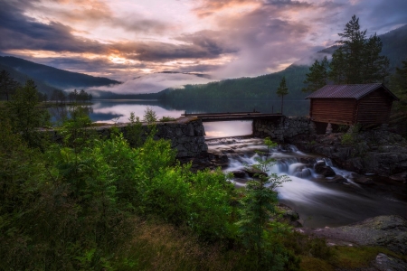 â™¥ - nature, houses, flowing, river