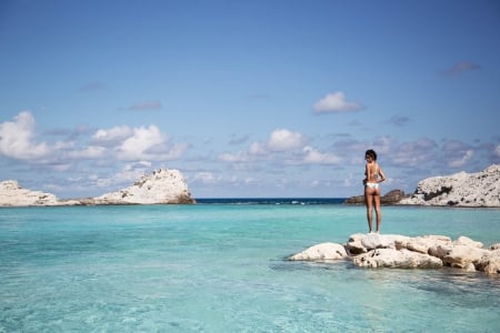 Unknown Model - rocks, water, model, beach, ocean, babe, lady, sea, woman