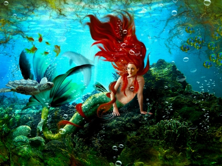 Beautiful Mermaid - pretty, beautiful, girl, fantasy, mermaid, underwater, digital, woman, art, sirene