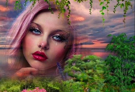 Pink Beauty - woman, nice, girl, pink hair, fantasy, nature, art, pretty, beautiful, digital